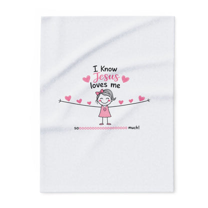 Christian Kids Fleece Blanket — "I Know Jesus Loves Me" Heart Design
