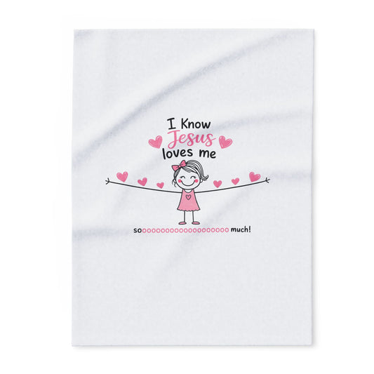 Christian Kids Fleece Blanket — "I Know Jesus Loves Me" Heart Design