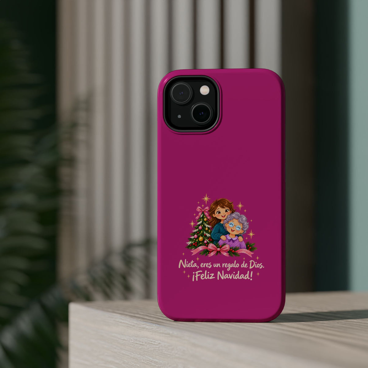 Magenta Christmas Grandma Phone Case — "Abuela, eres un regalo de Dios. ¡Feliz Navidad!" Magnetic Impact-Resistant