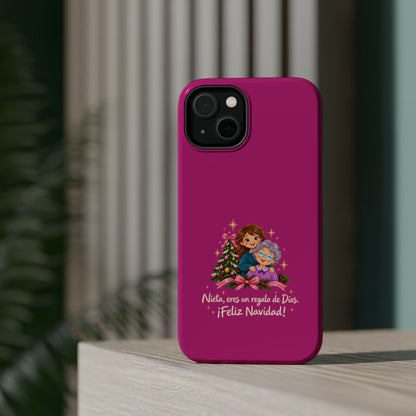 Magenta Christmas Grandma Phone Case — "Abuela, eres un regalo de Dios. ¡Feliz Navidad!" Magnetic Impact-Resistant