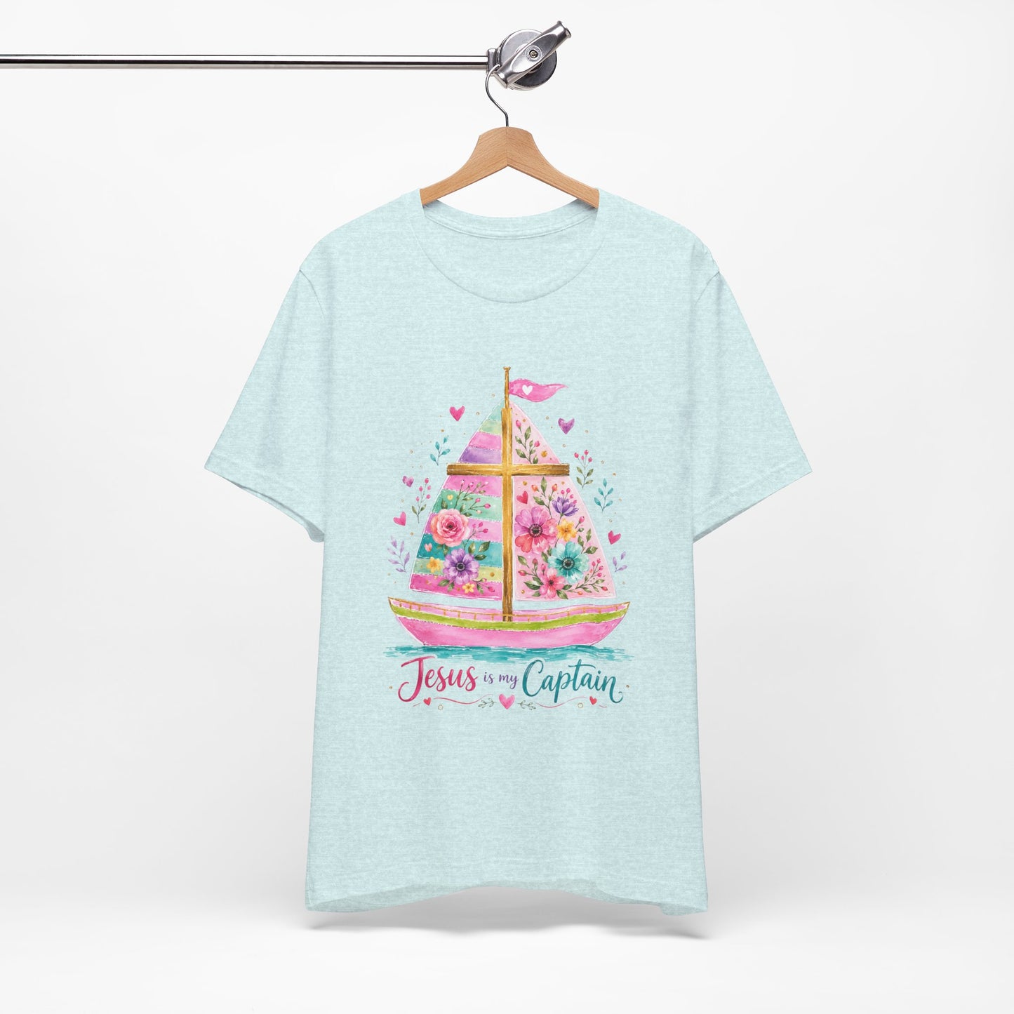 Jesus Is My Captain Floral Sailboat T-Shirt