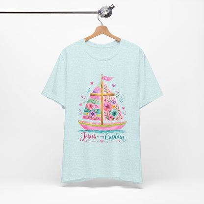 Jesus Is My Captain Floral Sailboat T-Shirt