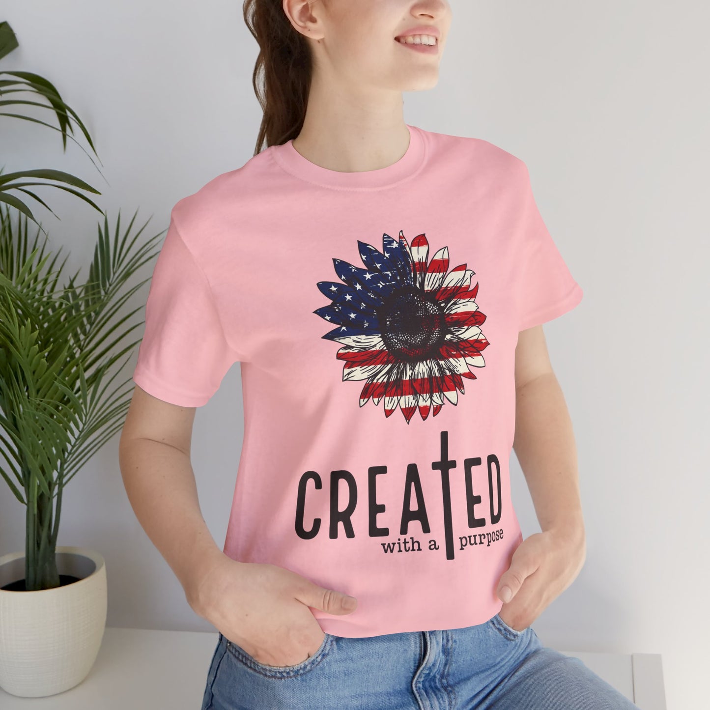 Created With A Purpose American Flag Sunflower T-Shirt