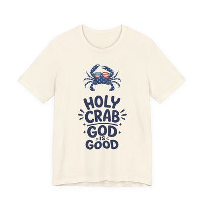 Holy Crab God Is Good T-Shirt — Patriotic Blue Crab Graphic Tee