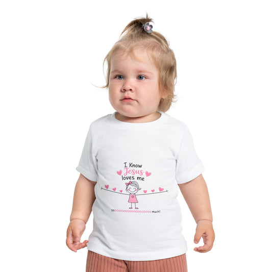 Baby T-Shirt - "I Know Jesus Loves Me" Pink Hearts Christian Infant Tee