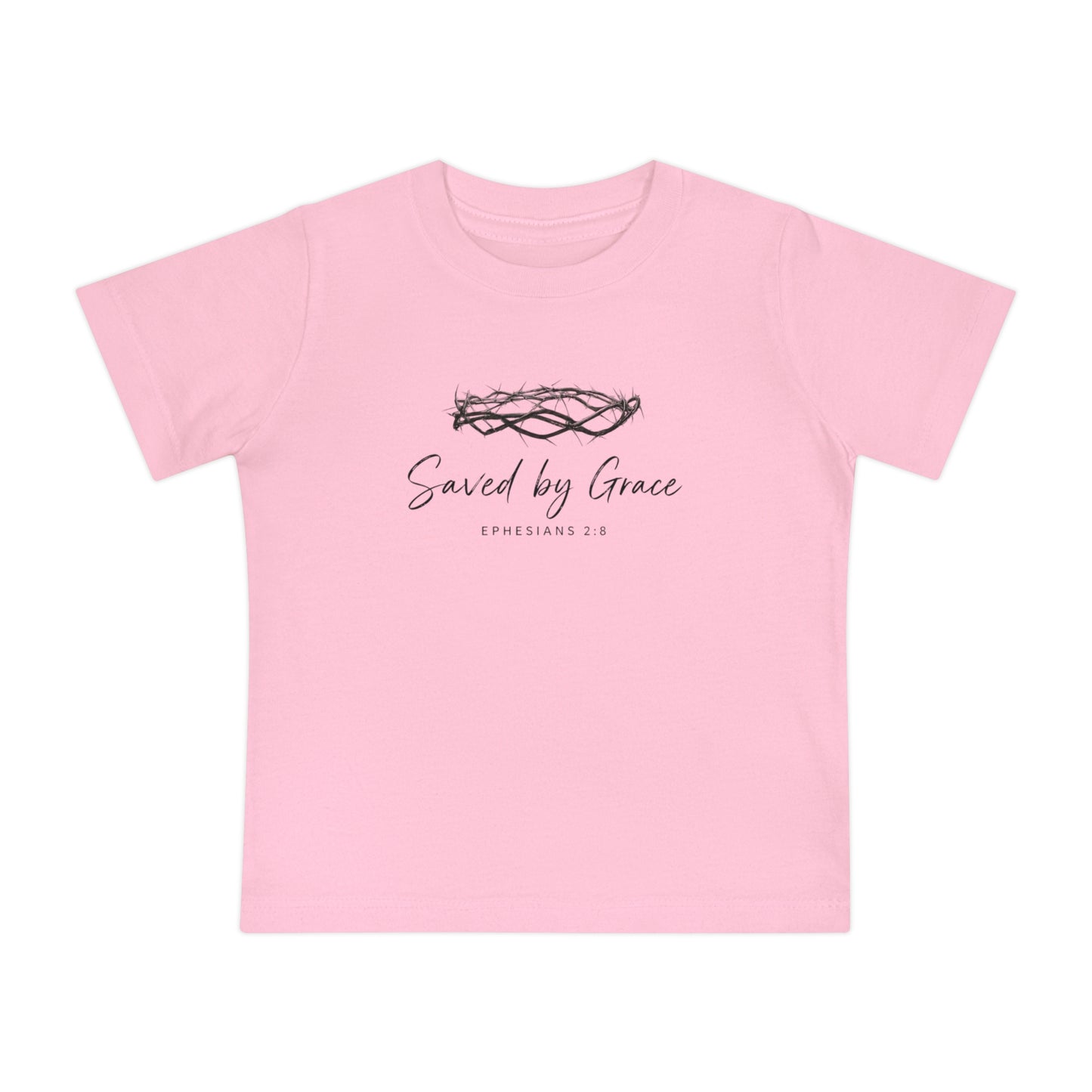 Baby T-Shirt "Saved by Grace" with Crown of Thorns – Christian Baptism & Newborn Gift