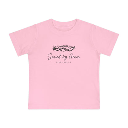 Baby T-Shirt "Saved by Grace" with Crown of Thorns – Christian Baptism & Newborn Gift