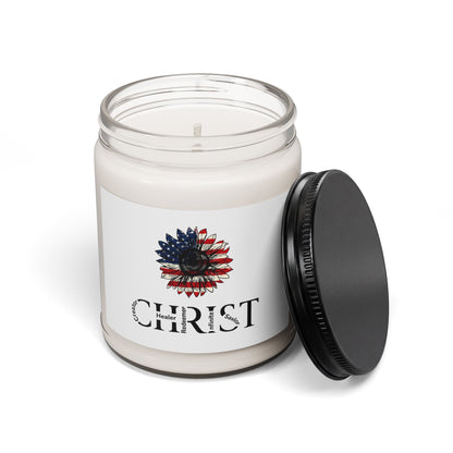 Christ Sunflower Soy Candle — Patriotic American Flag Floral Scented Candle (9oz)