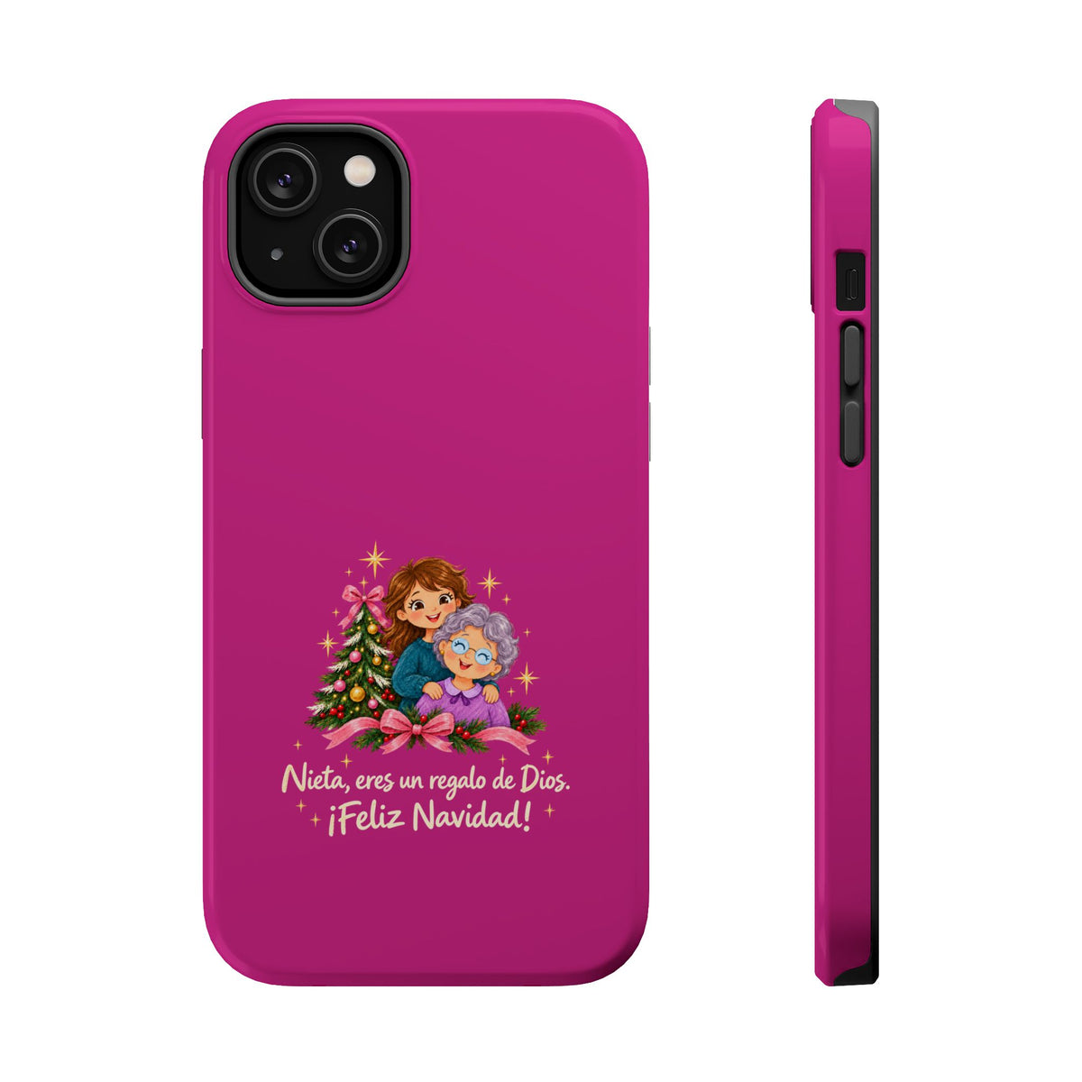 Magenta Christmas Grandma Phone Case — "Abuela, eres un regalo de Dios. ¡Feliz Navidad!" Magnetic Impact-Resistant