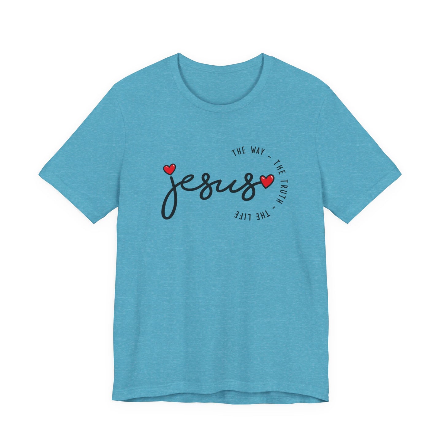Jesus Script Tee - "Jesus" with Hearts | Faith Christian Shirt