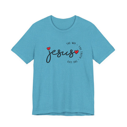 Jesus Script Tee - "Jesus" with Hearts | Faith Christian Shirt