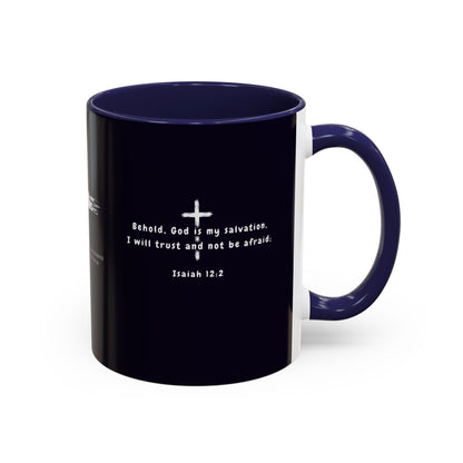 Christian faith gift  Coffee Mug — 'Tetelestai' Cross Design with Isaiah 12:2 Scripture (11/15oz Accent Mug)