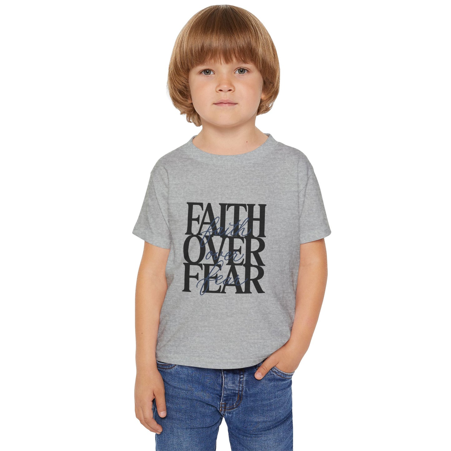 Toddler T‑Shirt — "Faith Over Fear" Scripture Graphic, Christian Kids Tee