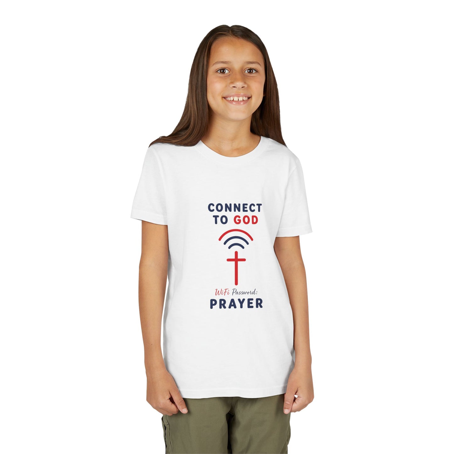 Youth Tee — "Connect to God" Prayer Wi-Fi Cross Shirt