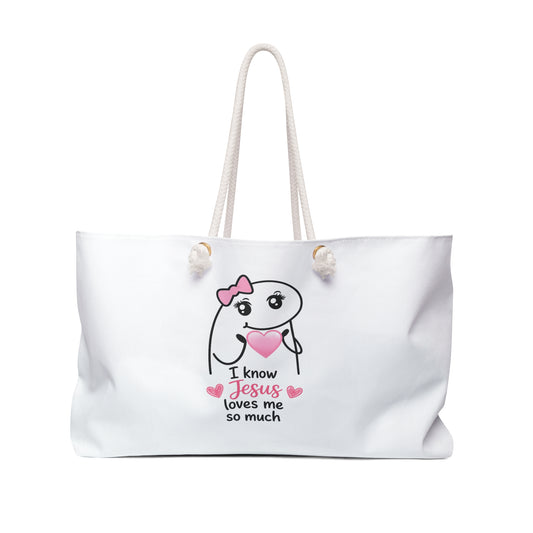 Christian Weekender Bag — "I Know Jesus Loves Me So Much" Tote for Women