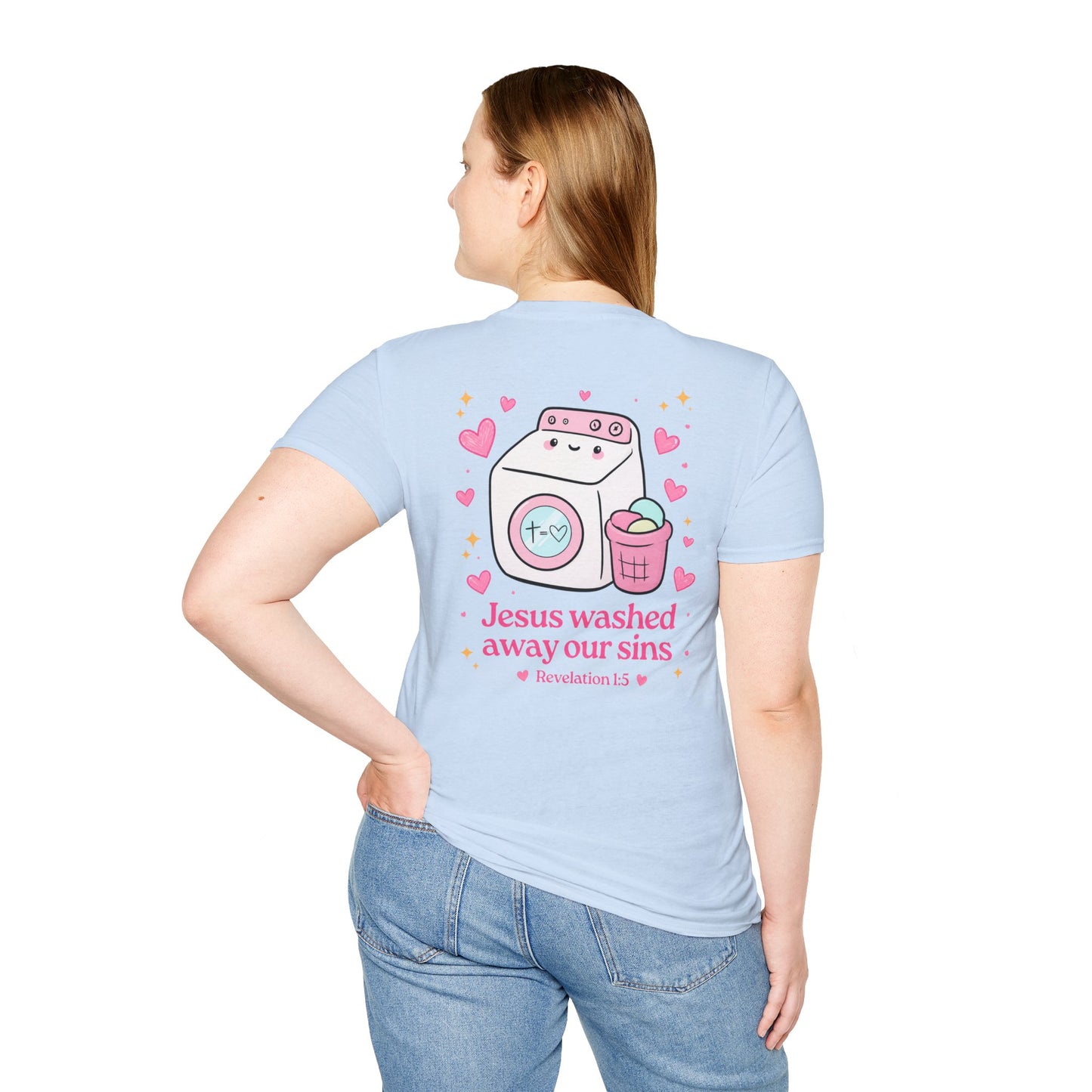 Christian T-Shirt – “Jesus Washed Away Our Sins” Cute Washing Machine Design