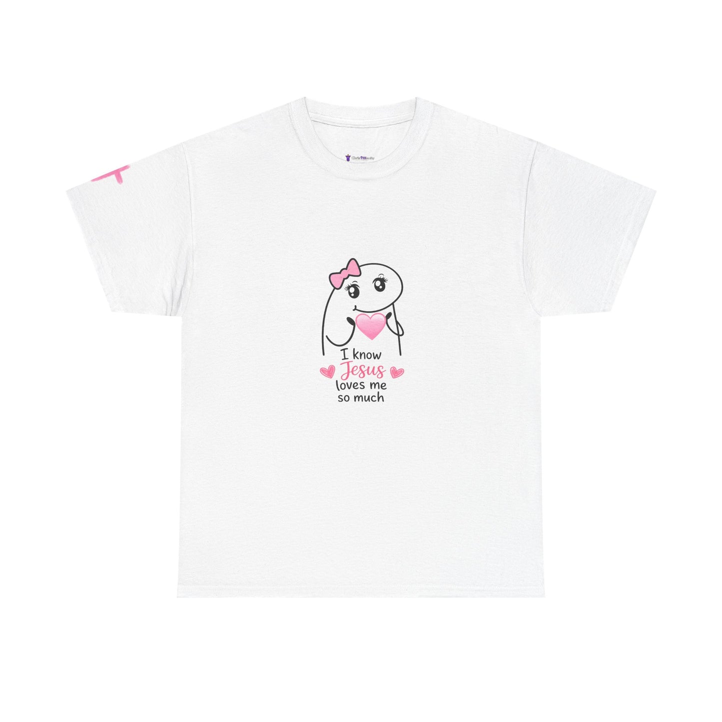 She Is Worthy T-Shirt — "I Know Jesus Loves Me" Pink Bow Christian Tee (Proverbs 31)