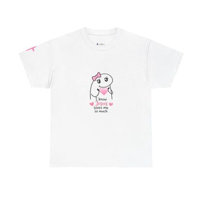 She Is Worthy T-Shirt — "I Know Jesus Loves Me" Pink Bow Christian Tee (Proverbs 31)