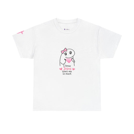 She Is Worthy T-Shirt — "I Know Jesus Loves Me" Pink Bow Christian Tee (Proverbs 31)