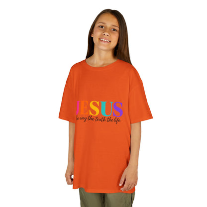 Kids Tee — "JESUS The Way The Truth The Life" Rainbow Christian T-Shirt