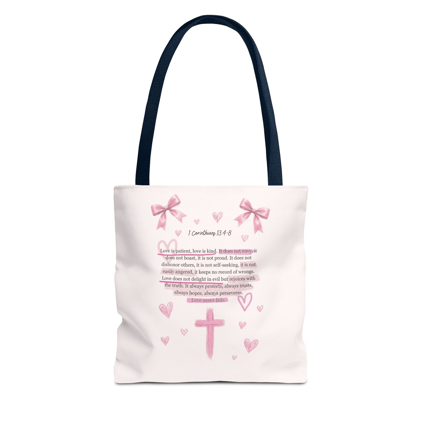Pink Faith Tote Bag — Inspirational Cross & Rainbow AOP Tote