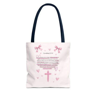 Pink Faith Tote Bag — Inspirational Cross & Rainbow AOP Tote