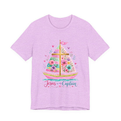 Jesus Is My Captain Floral Sailboat T-Shirt