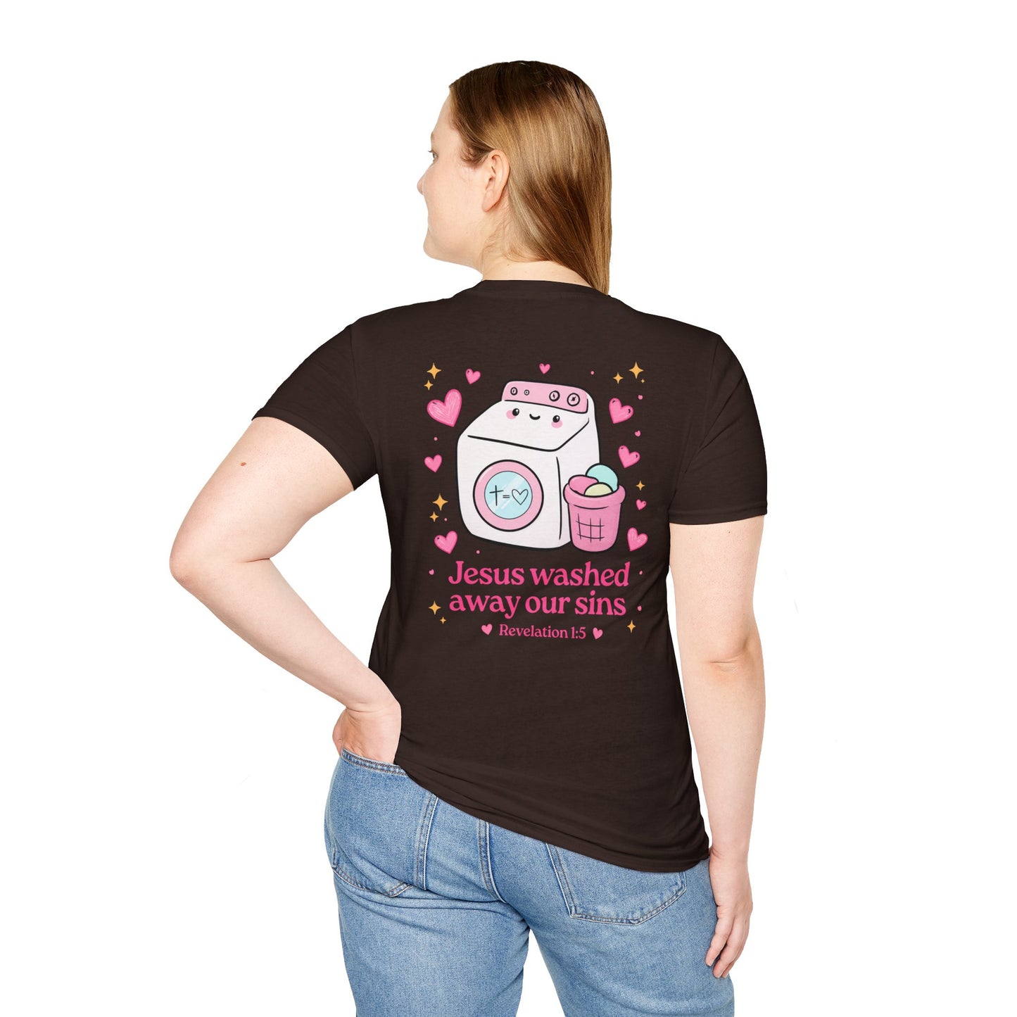 Christian T-Shirt – “Jesus Washed Away Our Sins” Cute Washing Machine Design