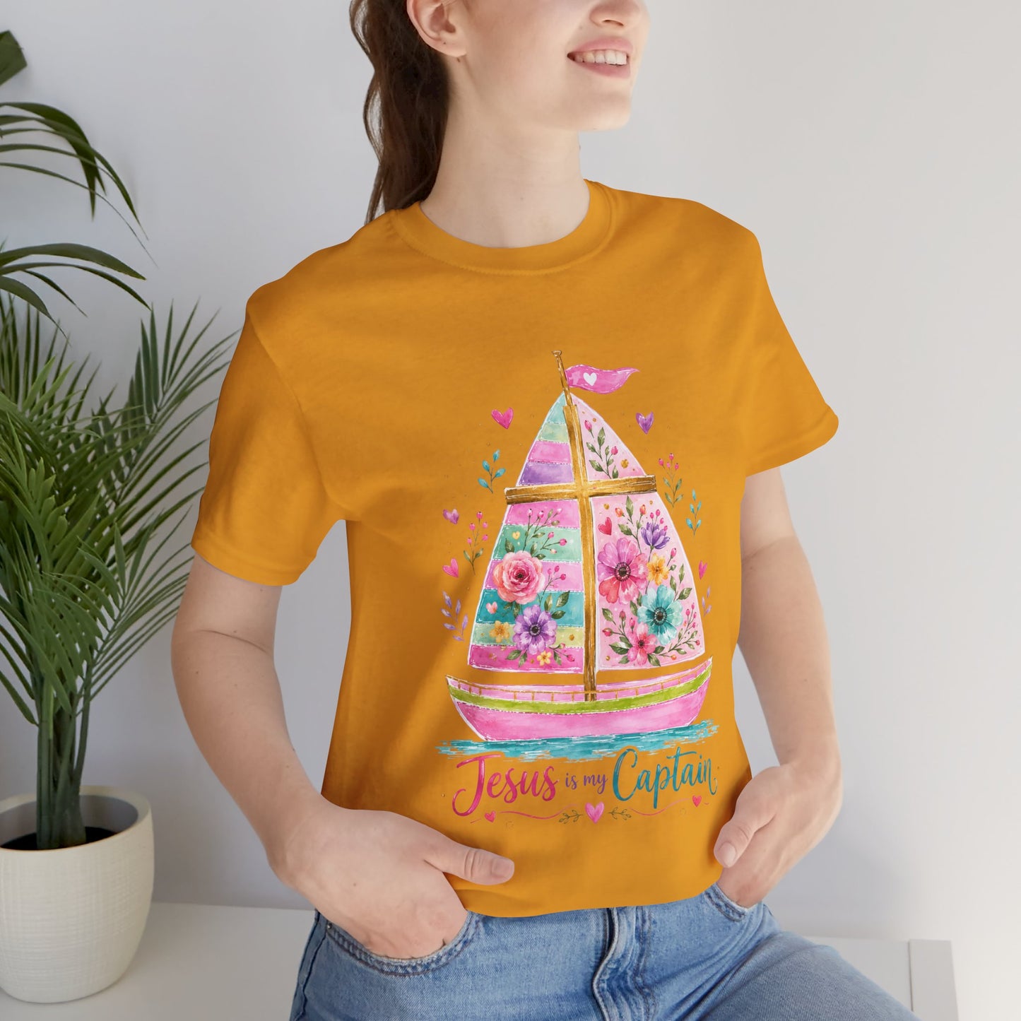 Jesus Is My Captain Floral Sailboat T-Shirt