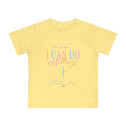 Christian Baby T-Shirt – "I Can Do All Things" Philippians 4:13 Pastel Cross