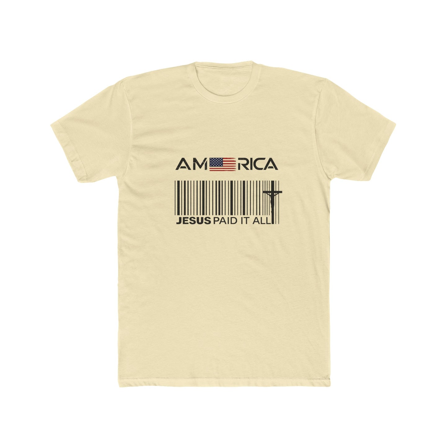 America Barcode Cross T-Shirt – "Jesus Paid It All" Christian Faith Tee