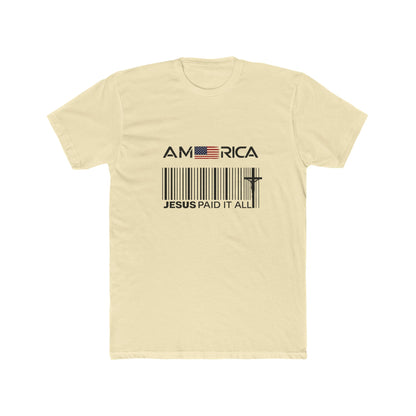 America Barcode Cross T-Shirt – "Jesus Paid It All" Christian Faith Tee