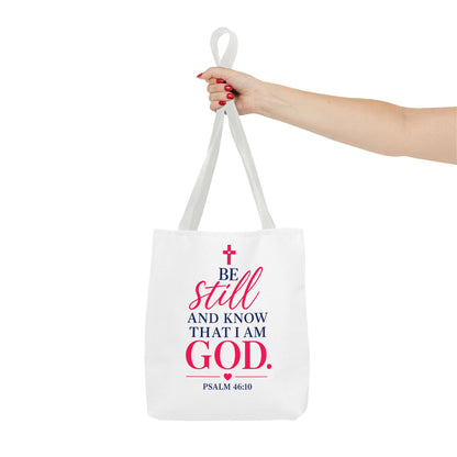 Biblical Tote Bag – “Be Still and Know That I Am God” Psalm 46:10 Inspirational Canvas Tote