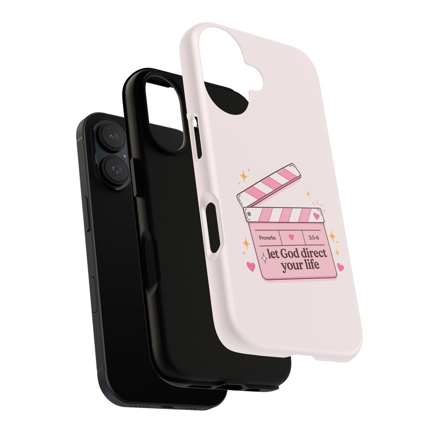Pink Christian Phone Case — "Let God Direct Your Life" Cute Movie Clapper Design