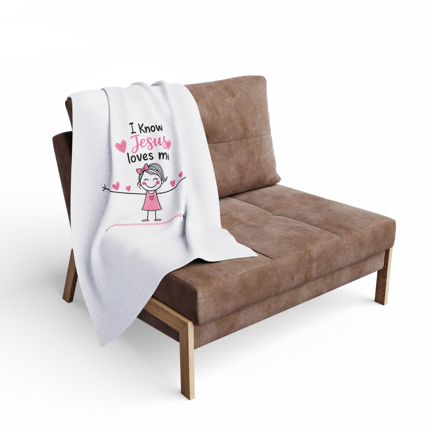 Christian Kids Fleece Blanket — "I Know Jesus Loves Me" Heart Design