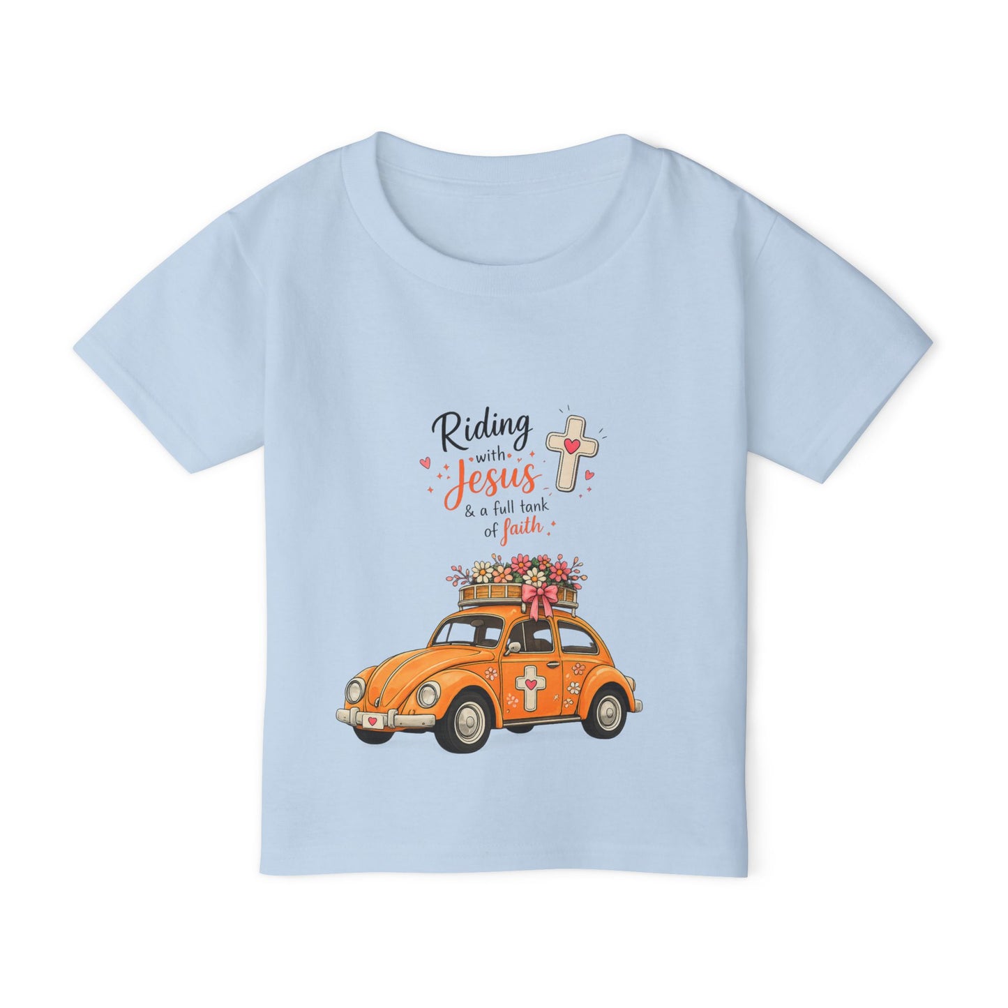 Toddler T-Shirt - "Riding with Jesus" Orange Car Christian Kids Tee