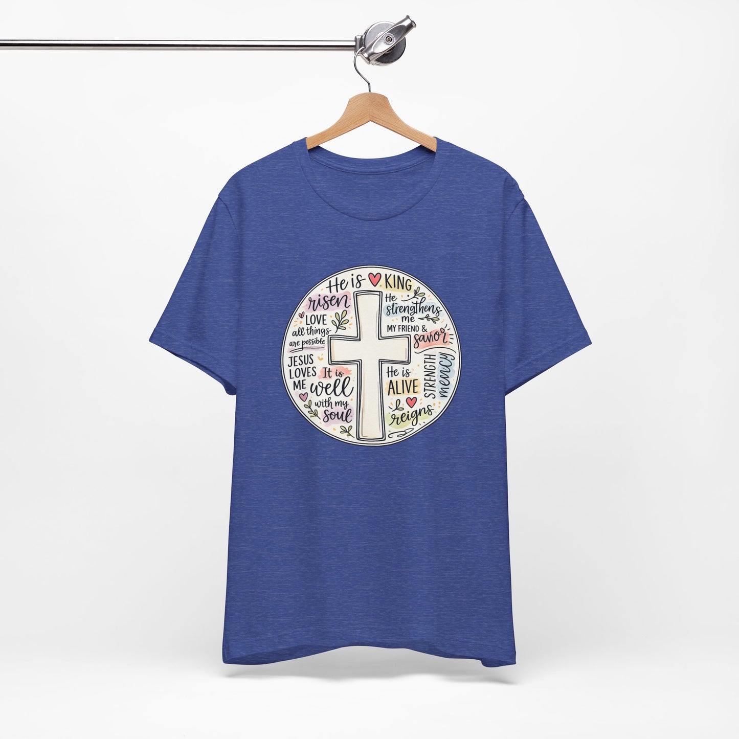 Christian Cross Faith T-Shirt — He Is Risen Inspirational Graphic Tee