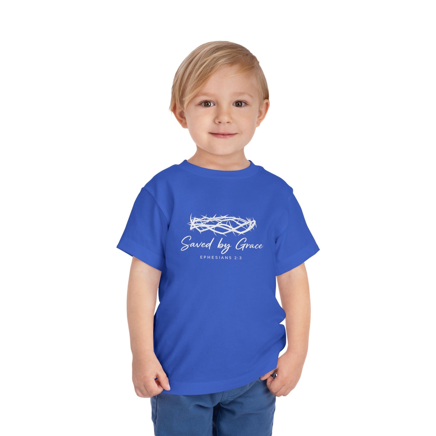 Toddler Tee — "Saved by Grace" Christian Crown of Thorns Shirt (Ephesians 2:8)