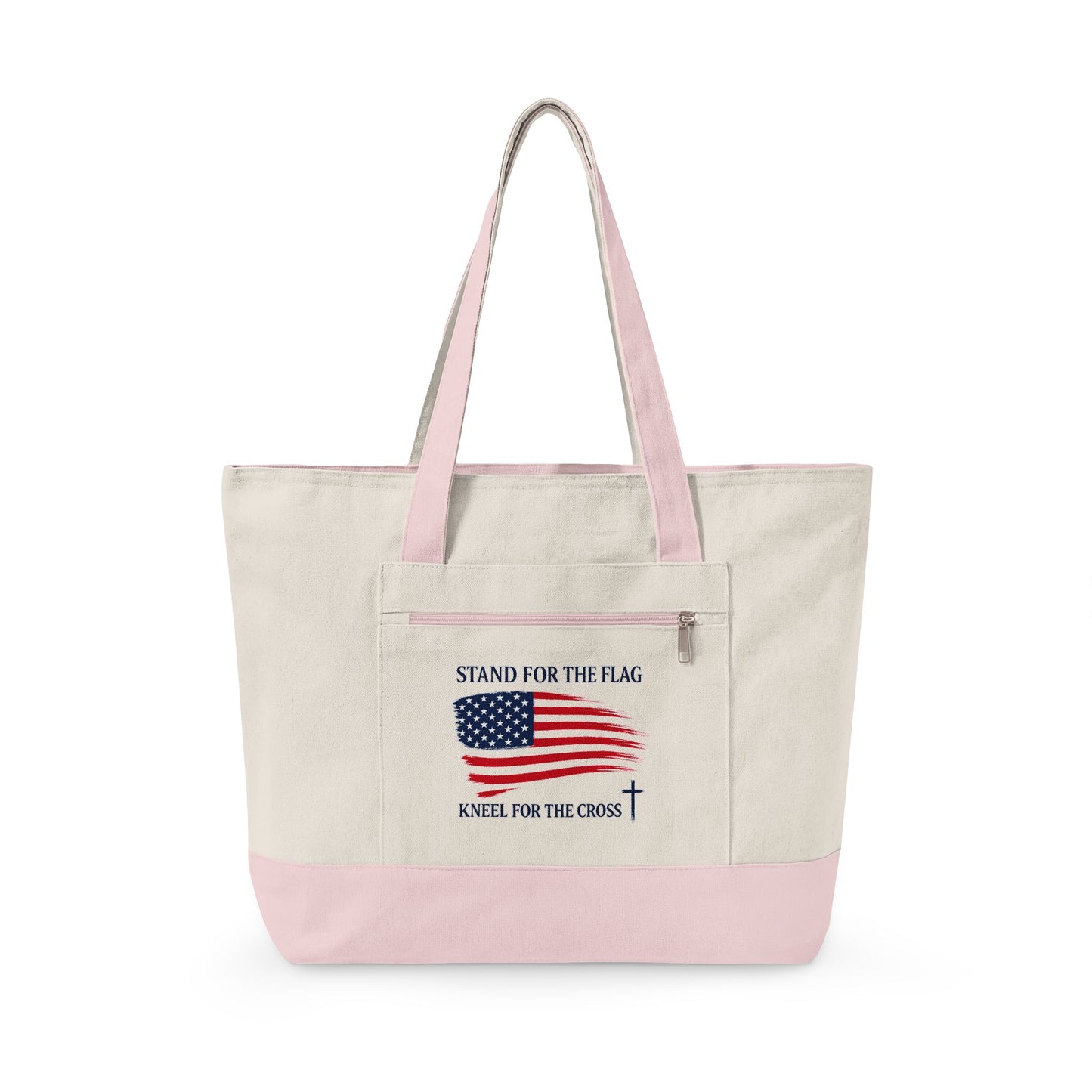 American Flag Canvas Tote Bag — "Stand For The Flag" Patriotic Zippered Tote