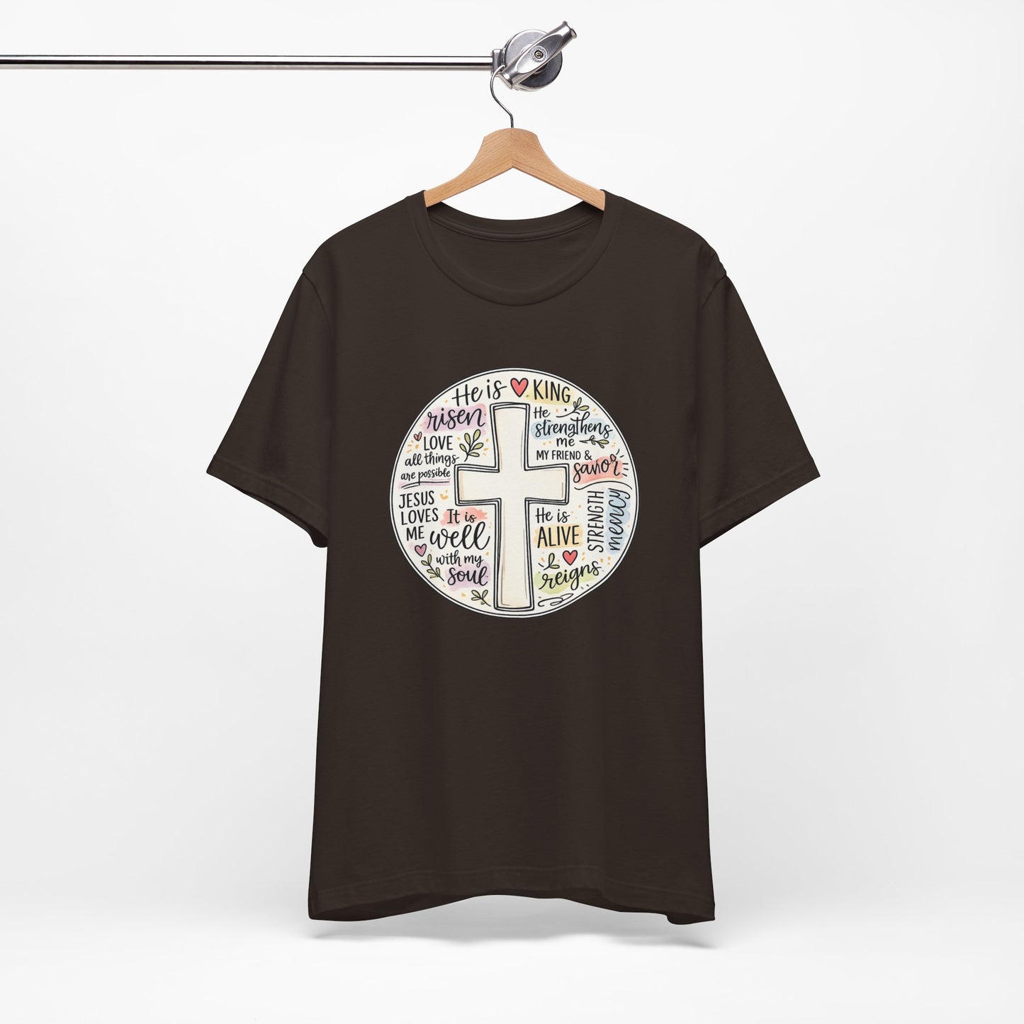 Christian Cross Faith T-Shirt — He Is Risen Inspirational Graphic Tee