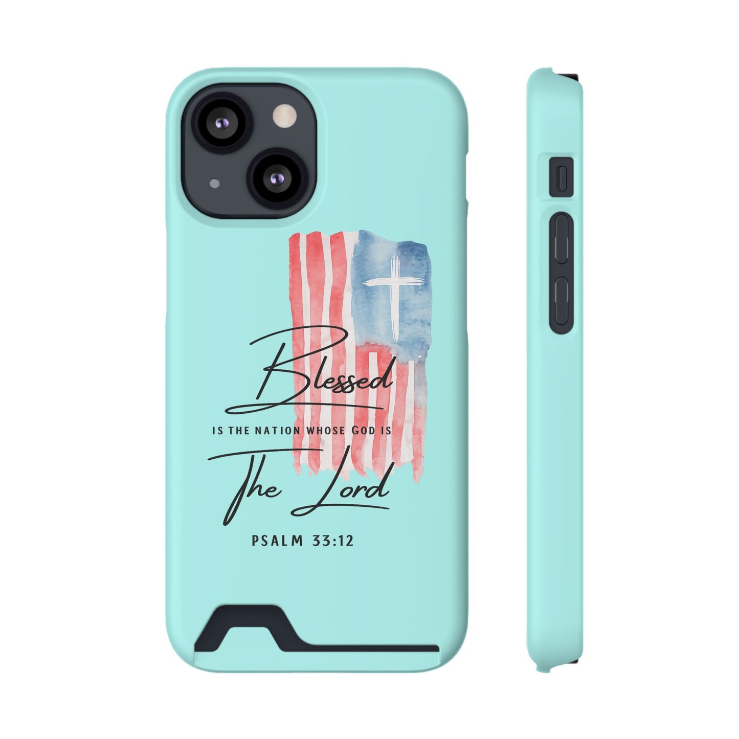 Blessed The Lord Phone Case with Card Holder — Psalm 33:12 Christian Wallet Case