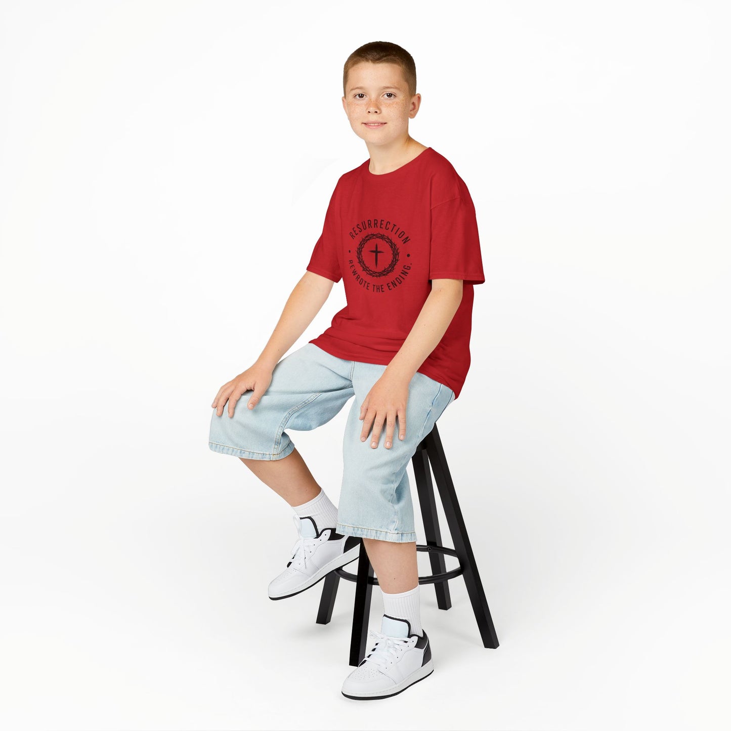 UNISEX KIDS Tee — 'Resurrection: He Wrote the Ending' Cross Graphic
