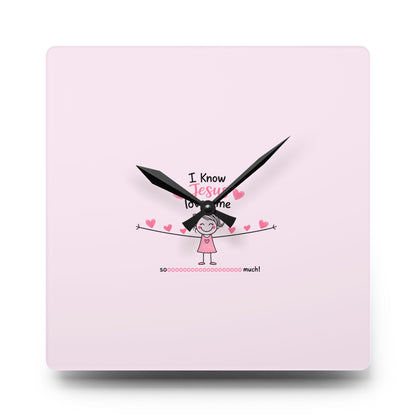 Acrylic Wall Clock - Cute Pink 'I Know Jesus Loves Me' Kids Nursery Clock