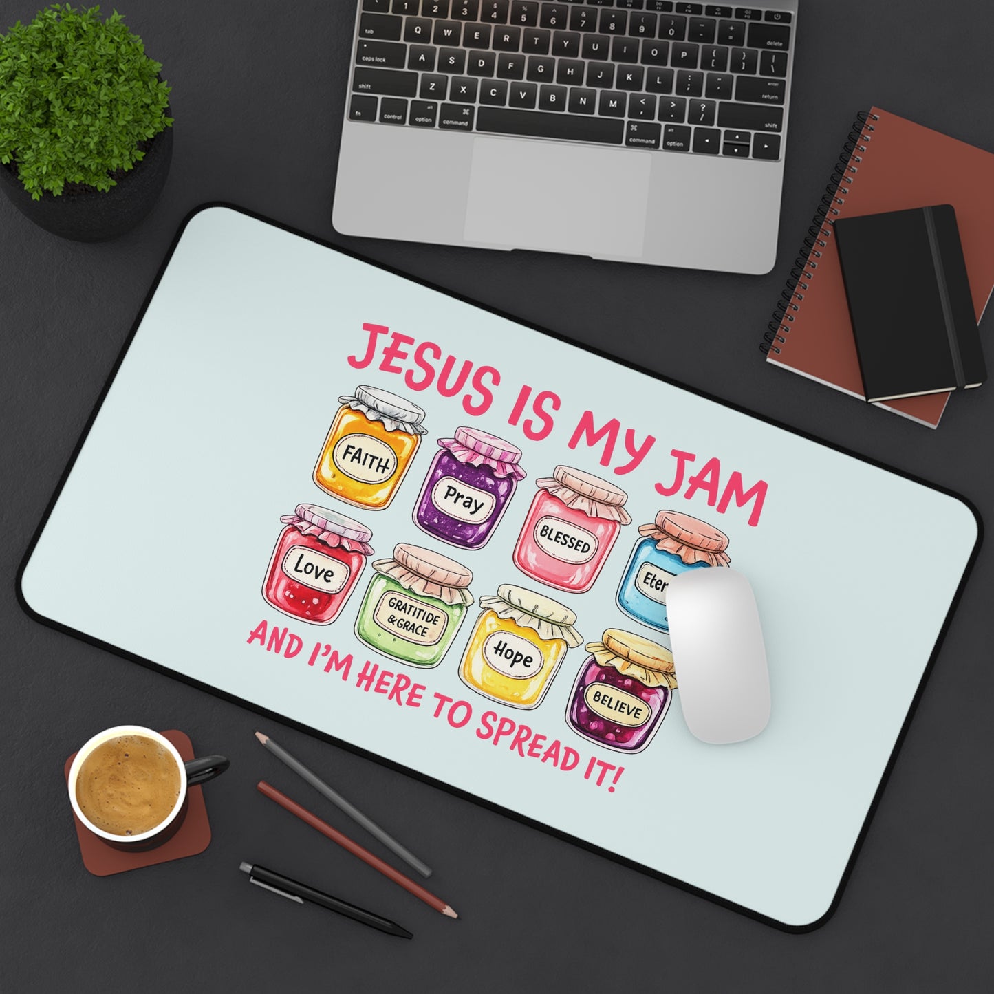 Christian Desk Mat — "Jesus Is My Jam" Inspirational Office Mat