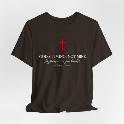 Faith Cross T‑Shirt — "God's Timing, Not Mine" Inspirational Christian Tee