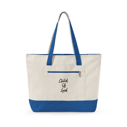 Canvas Tote Bag — "Child of God" & Watercolor Flag Zippered Tote