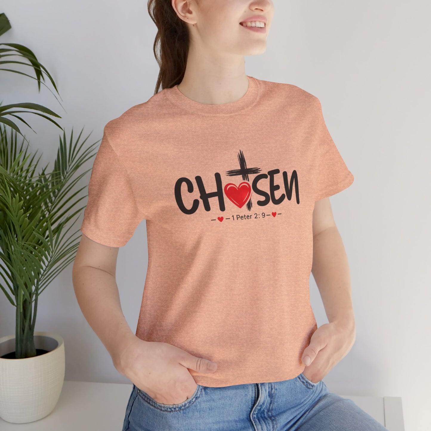 Chosen Cross Heart T-Shirt — Christian Faith Tee (1 Peter 2)