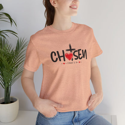 Chosen Cross Heart T-Shirt — Christian Faith Tee (1 Peter 2)