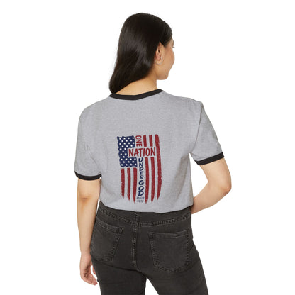 America Ringer T-Shirt — Vintage Flag "One Nation Under God" Patriotic Tee