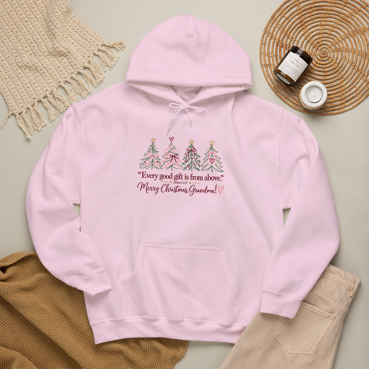 Christmas Grandma Hoodie — "Every good gift is from above" Holiday Sweatshirt